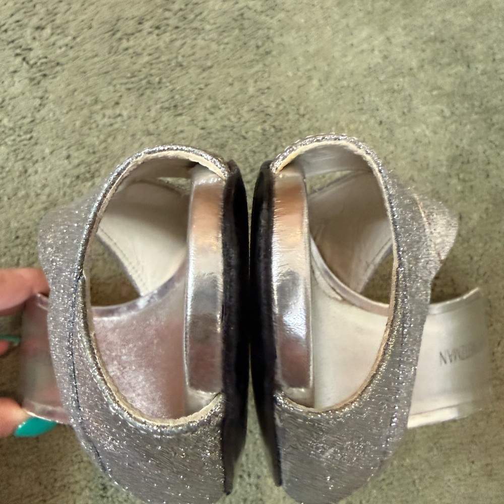 Stuart Weitzman Silver Glitter Slide Sandals EUC - image 2